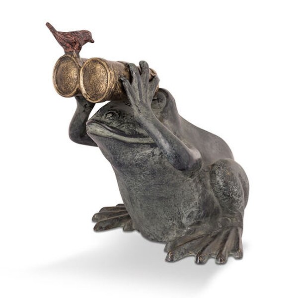 Frog Spectator with Bird Garden Sculpture Binoculars Statue Funny